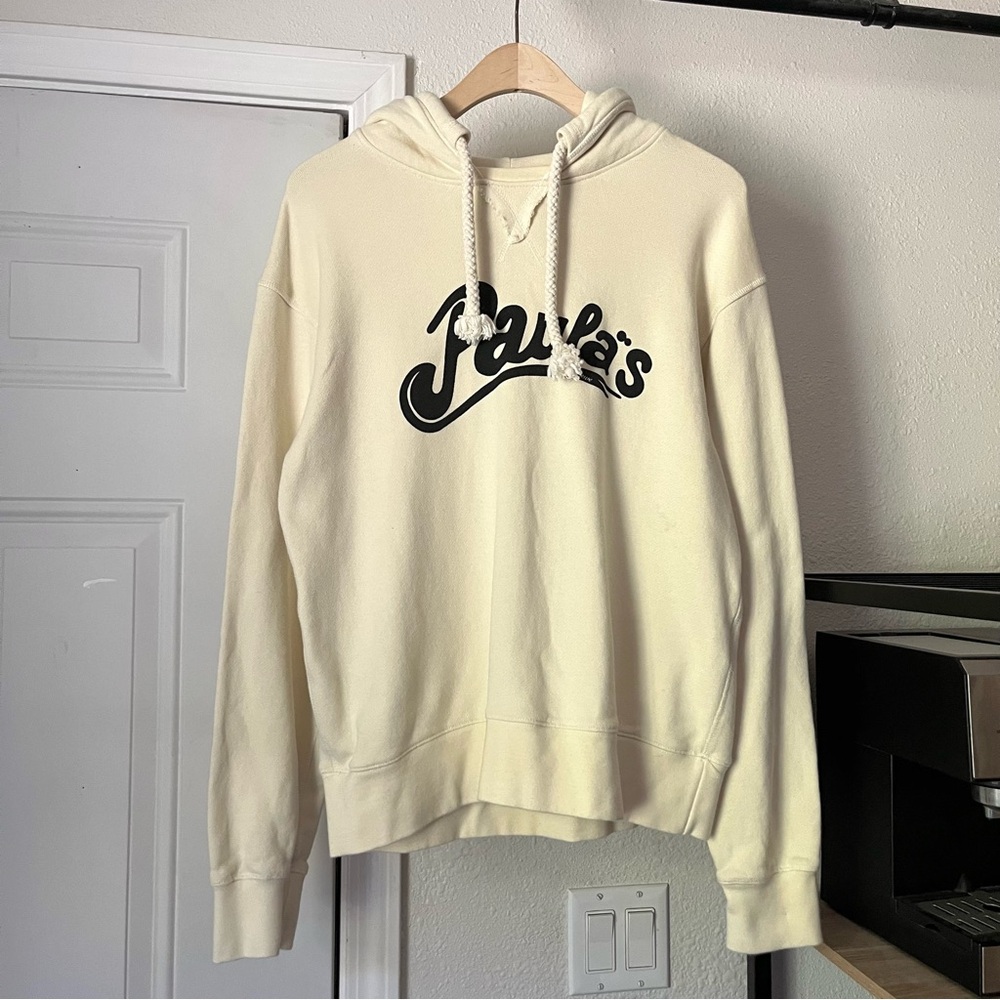 LOEWE x‎ PAULA IBIZA cream cotton text font terry knit hoodie sweater